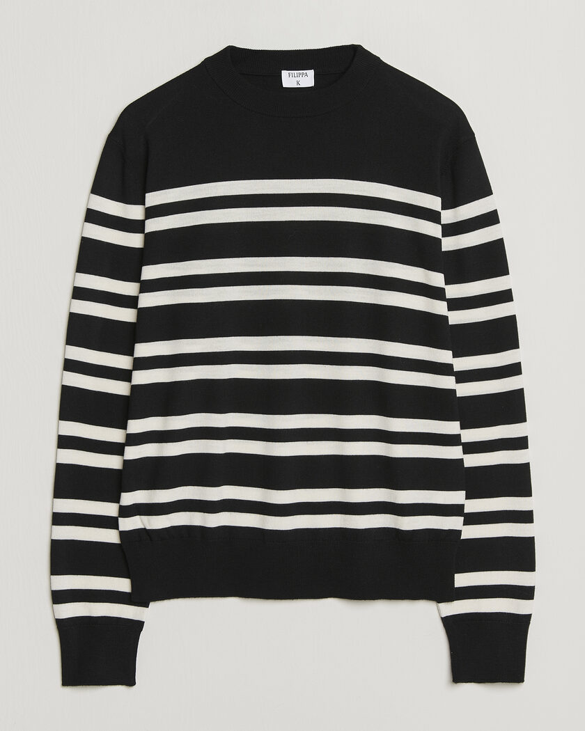 Filippa K Merino Knitted Striped Sweater Black/White – Schwarz
