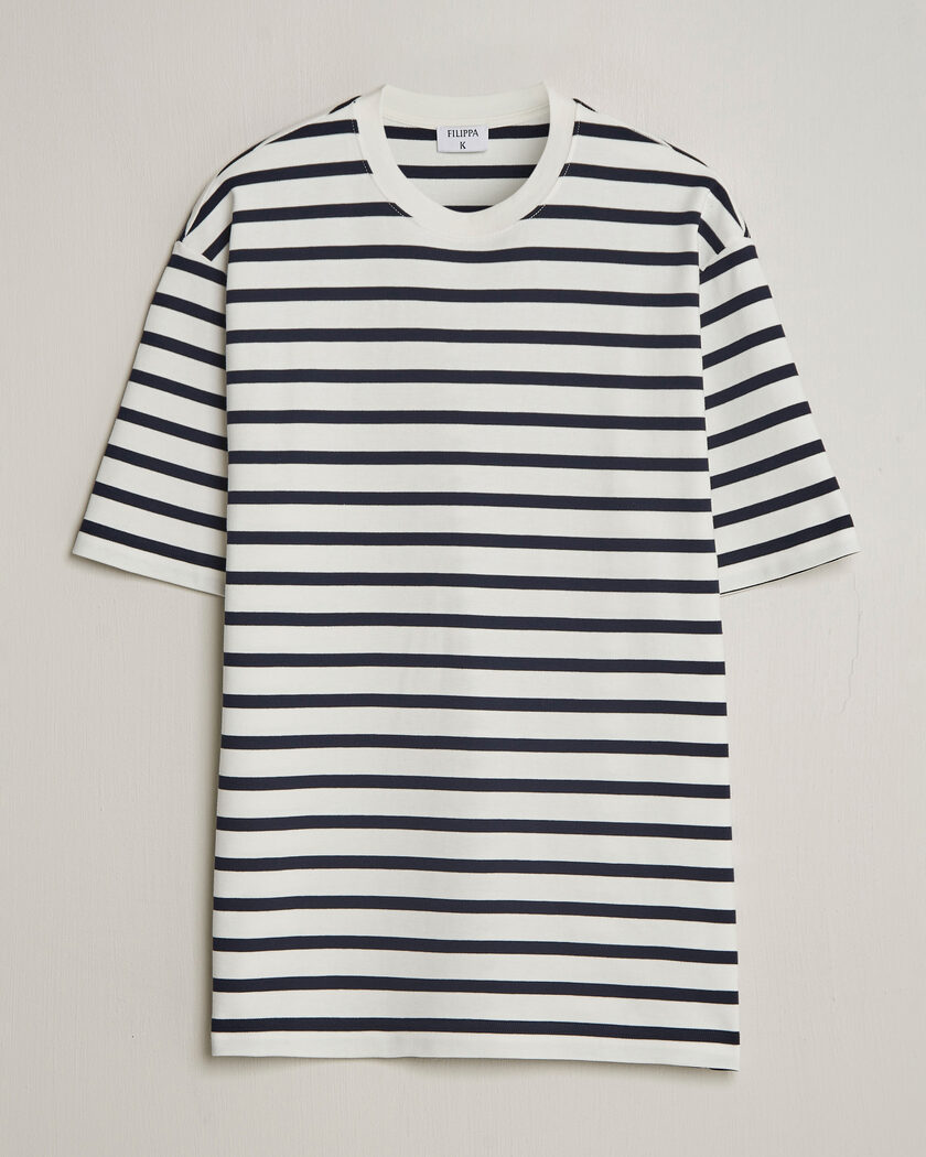 Filippa K Striped Crew Neck T-Shirt White/Navy – Weiß