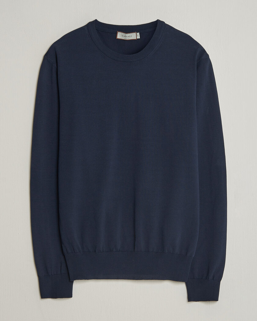 Canali Cotton Crew Neck Pullover Navy – Blau