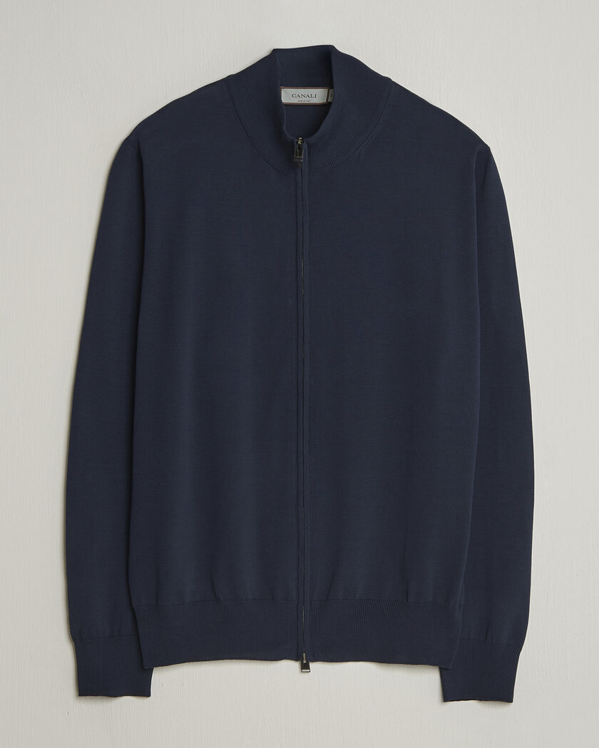 Canali Cotton Full Zip Navy – Blau