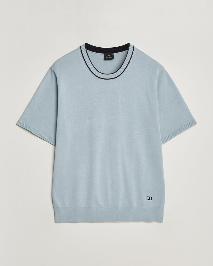 PS Paul Smith Cotton Knitted T-Shirt Light Blue – Blau