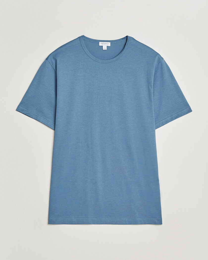 Sunspel Crew Neck Q82 Cotton T-Shirt Air Force Blue – Blau