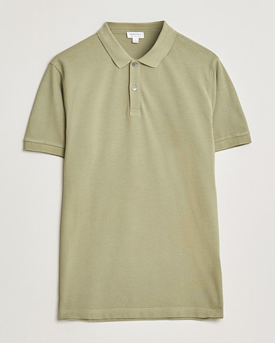 Sunspel Supima Cotton Short Sleeve Pique Polo Pistachio – Grün