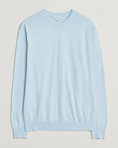 Sunspel Lightweight Knitted Cotton Crew Pastel Blue – Blau