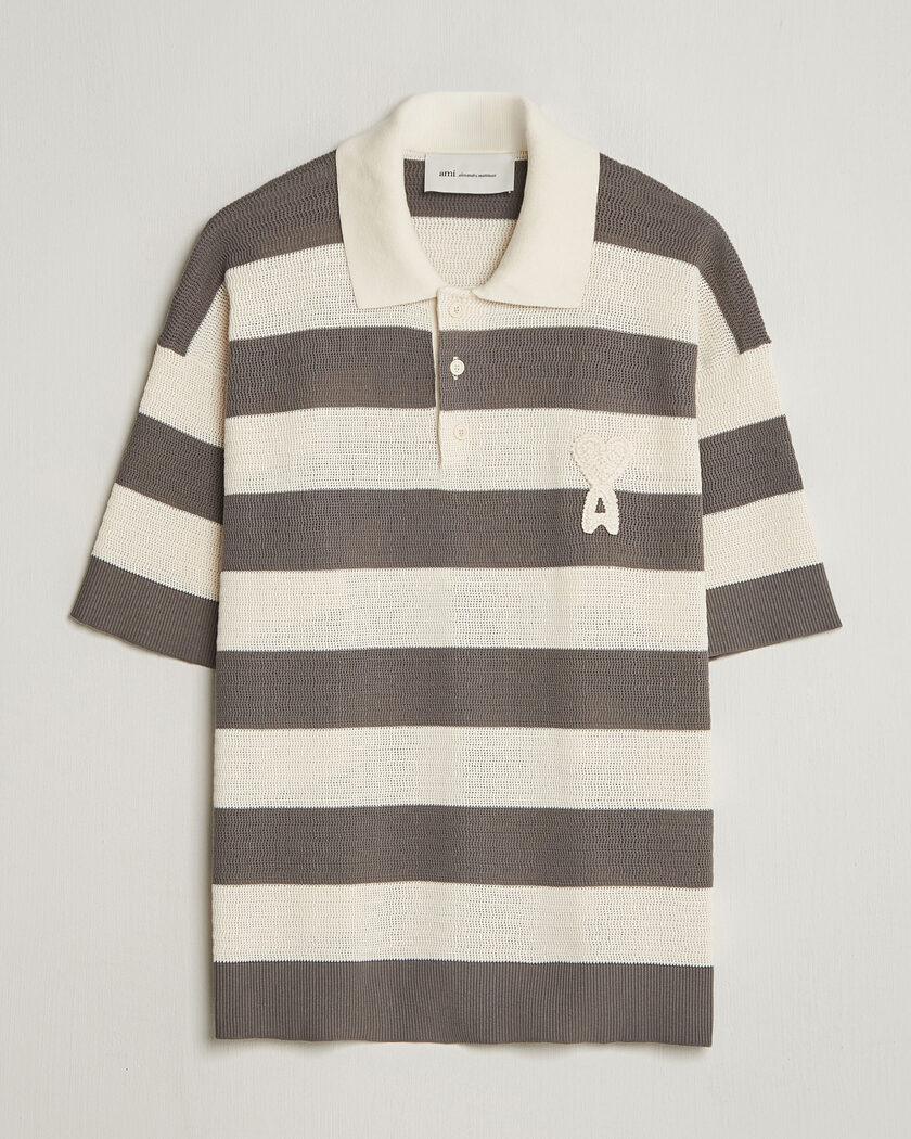 AMI Striped Polo White/Grey – Grau