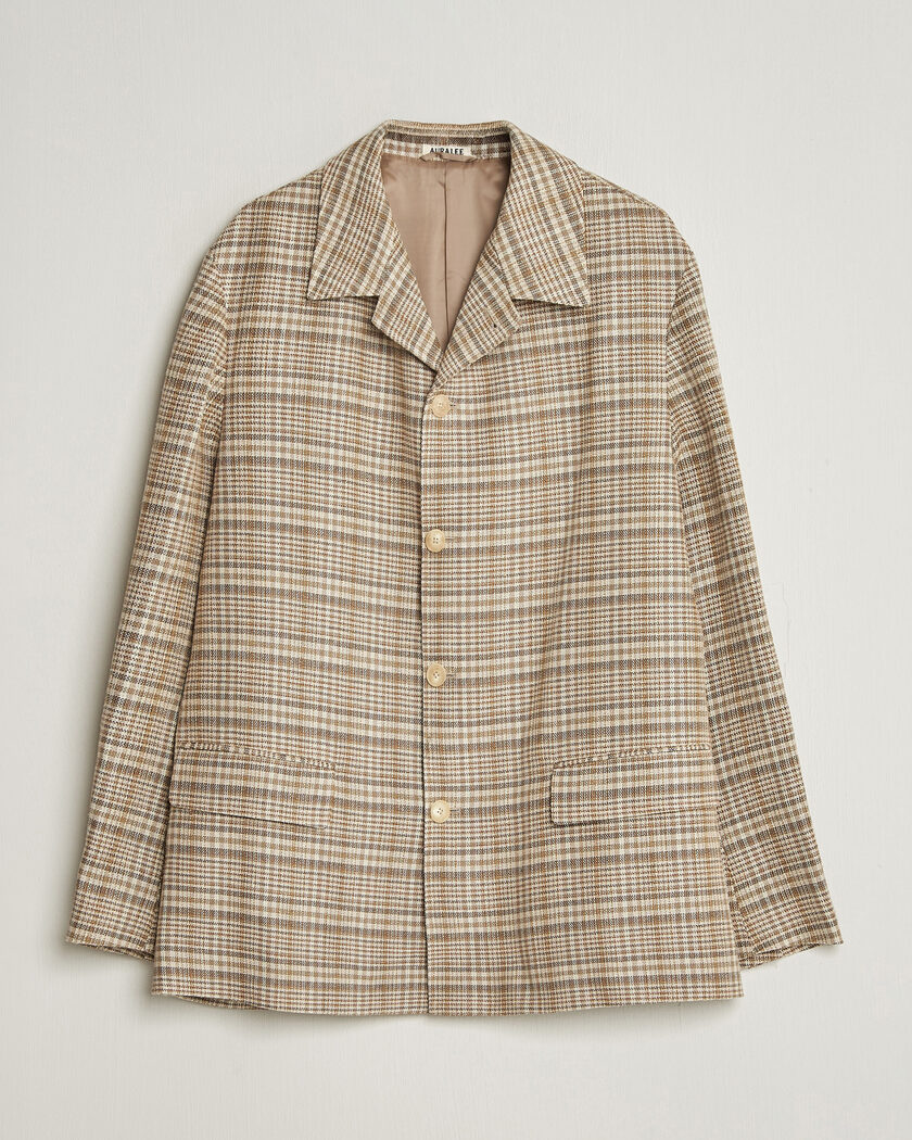 Auralee Silk/Linen Chore Jacket Beige Check – Beige
