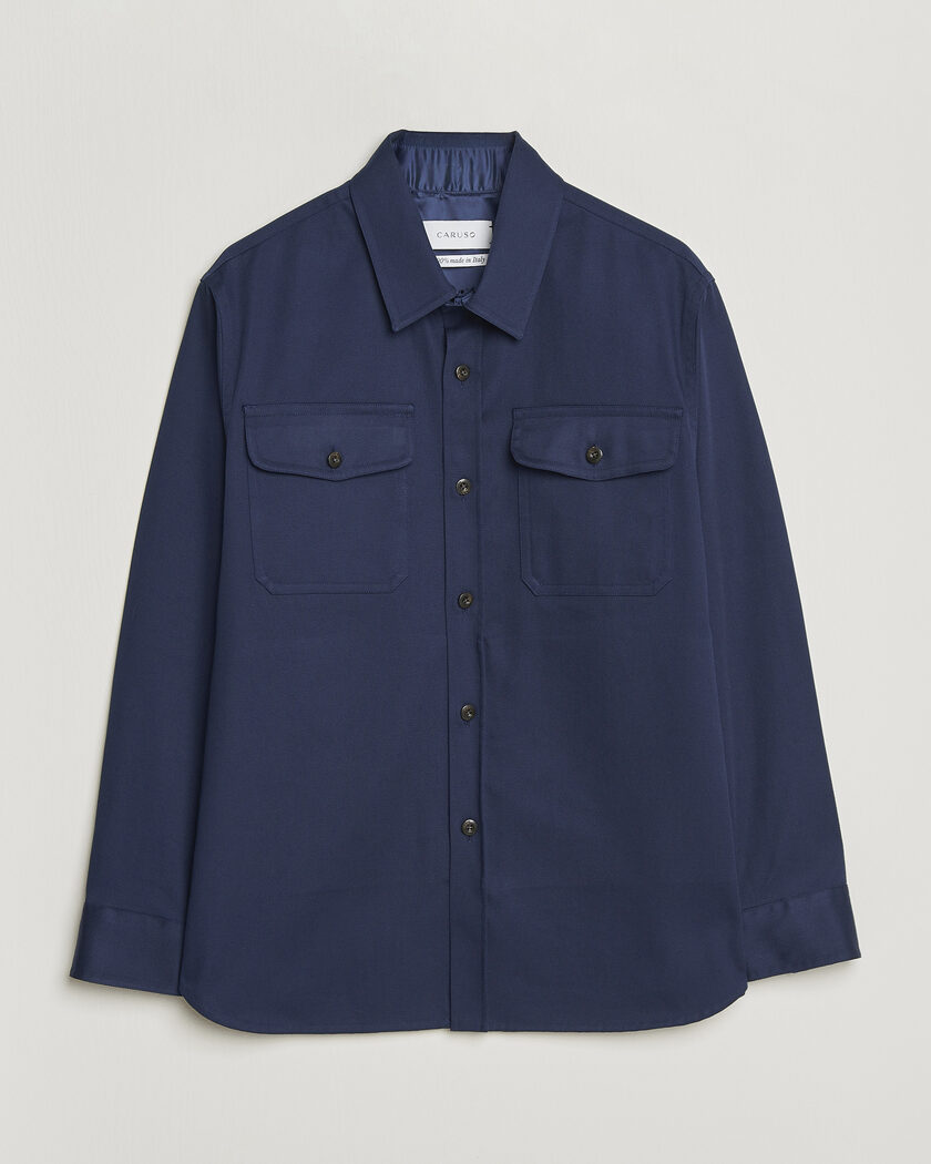 Caruso Twill Cotton Overshirt Navy – Blau