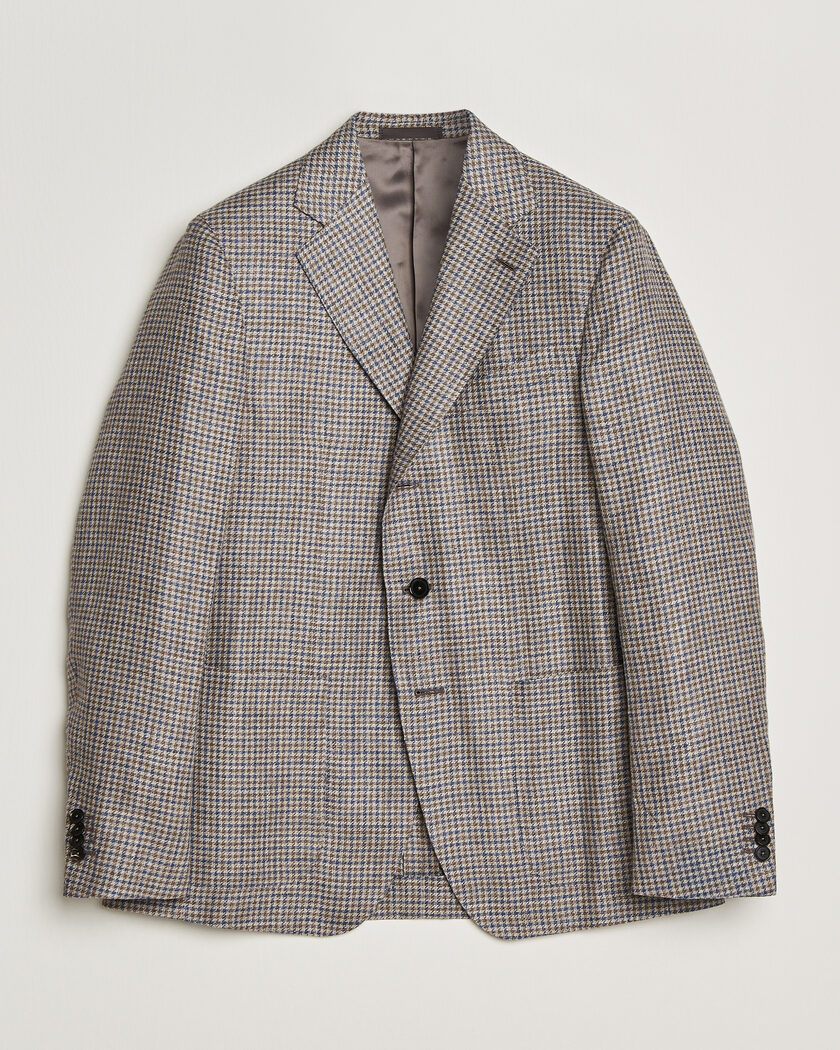 Caruso Aida Linen/Wool Blazer Navy/Grey Check – Mehrfarbig