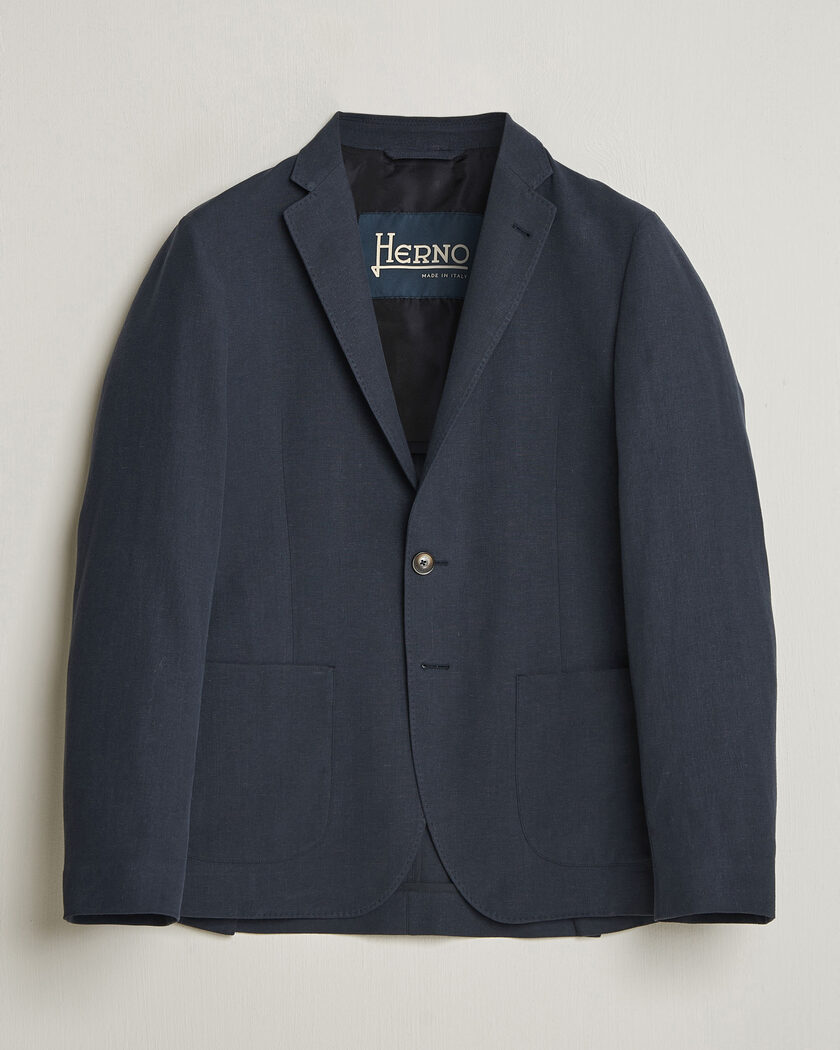 Herno Cotton/Linen Blazer Navy – Blau