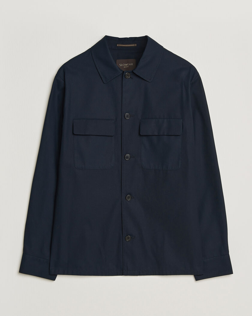 Incotex Ice Cotton Twill Overshirt Navy – Blau