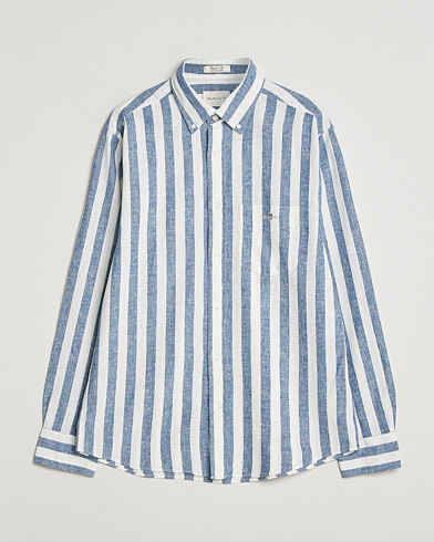 GANT Regular Fit Linen/Cotton Striped Shirt Vintage Blue – Blau