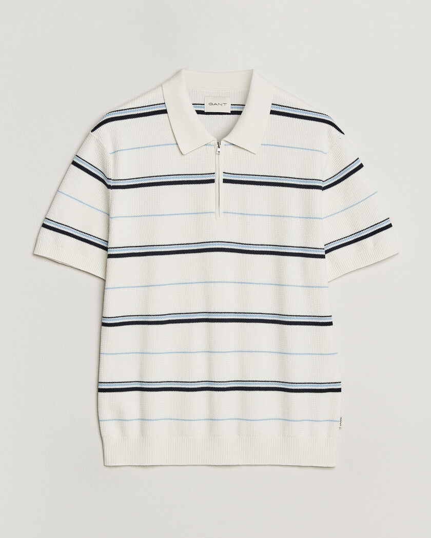 GANT Striped Knitted Polo Eggshell – Weiß