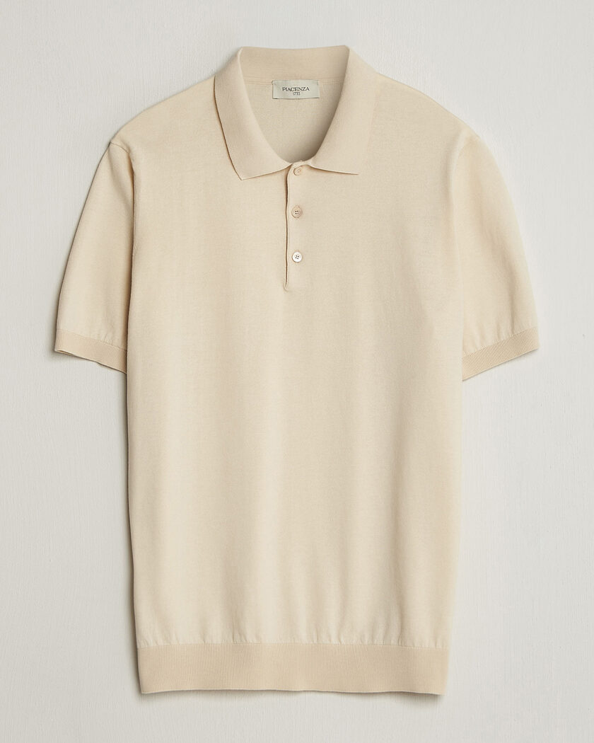 Piacenza Cashmere Short Sleeve Knitted Polo Off White – Weiß