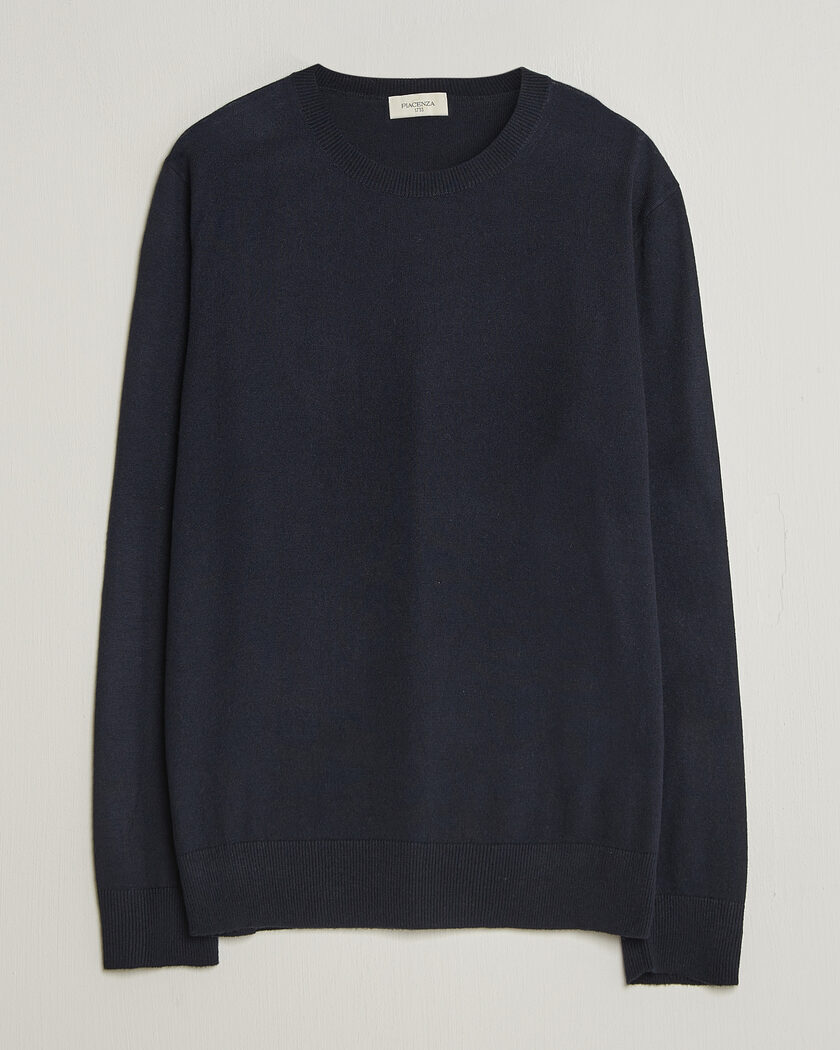 Piacenza Cashmere Soft Silk/Cashmere Crew Neck Navy – Blau