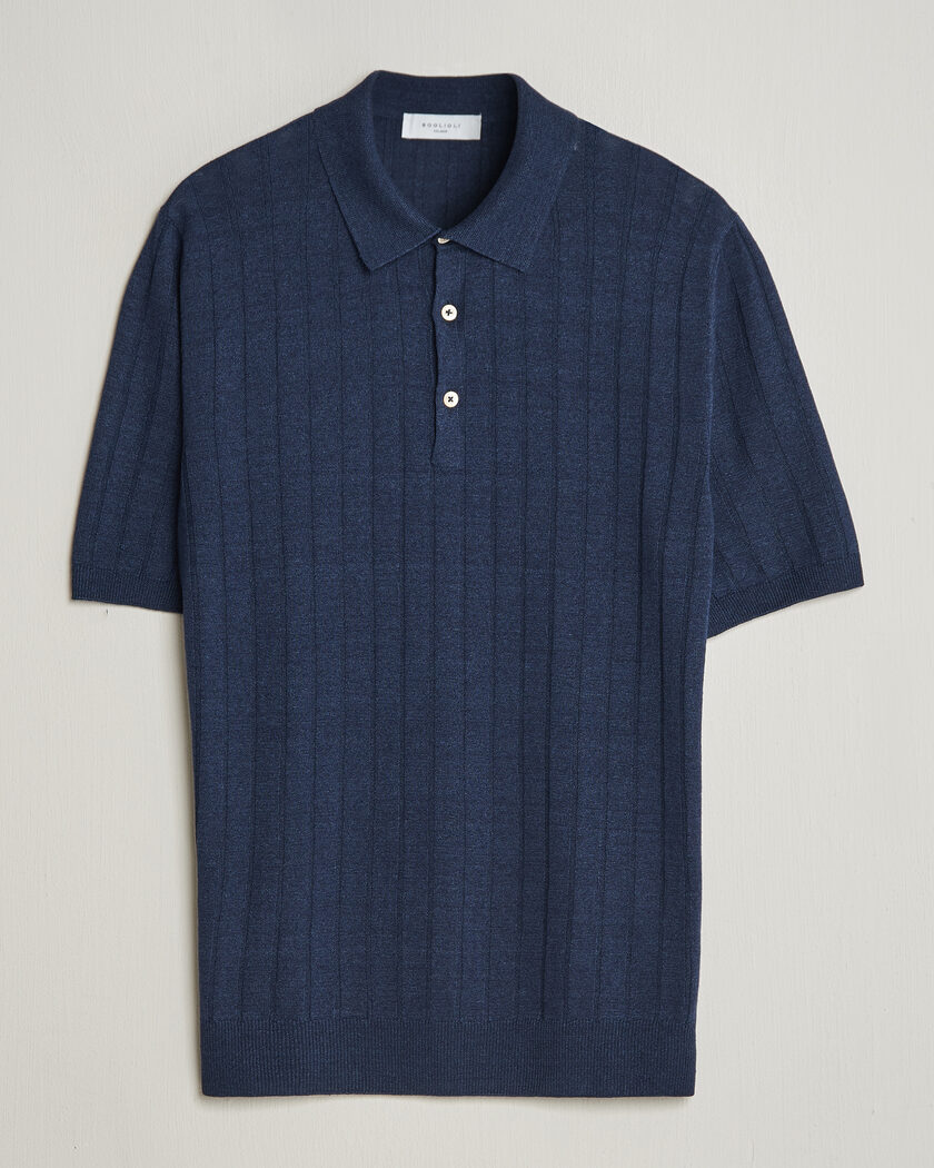 Boglioli Short Sleeve Knitted Rib Polo Navy – Blau