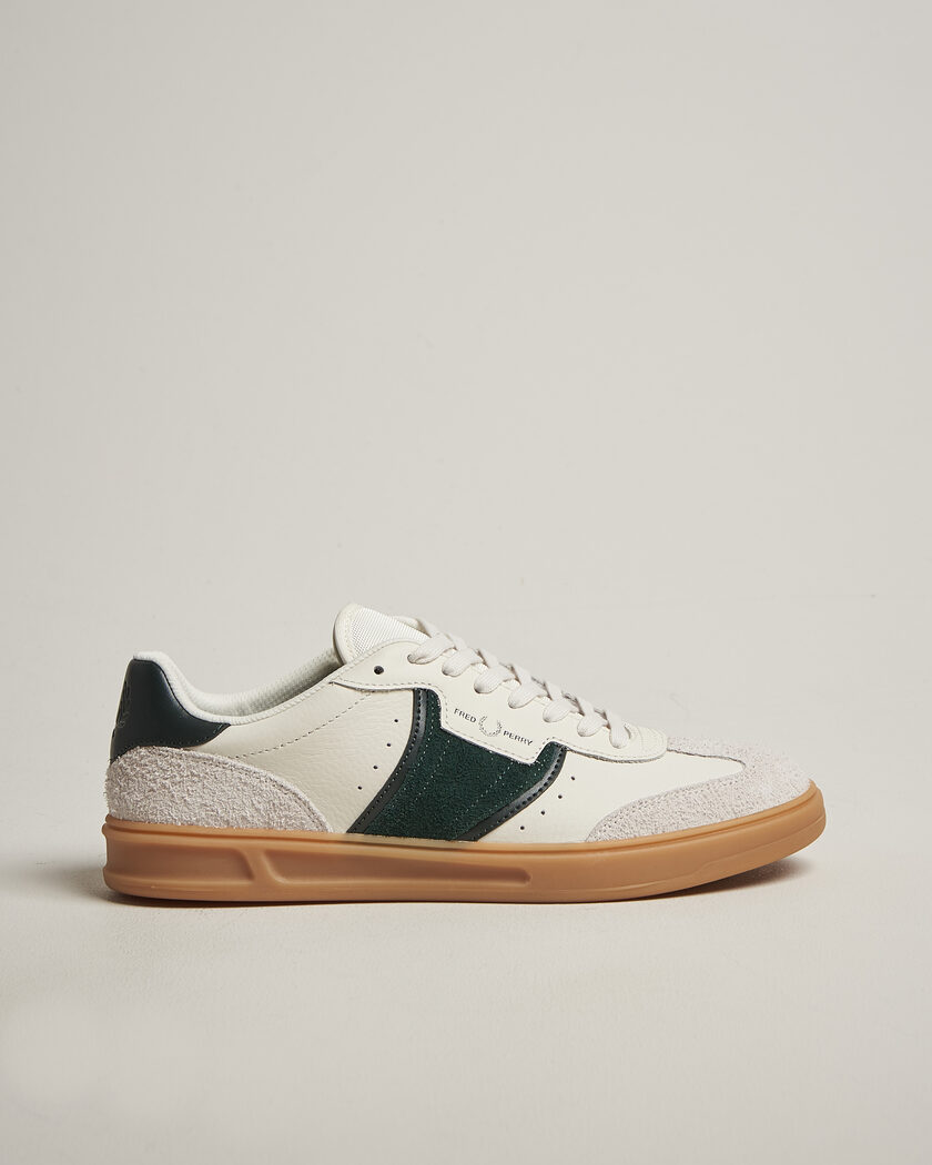 Fred Perry B4 Leather/Suede Sneaker Light Ecru/Green – Weiß