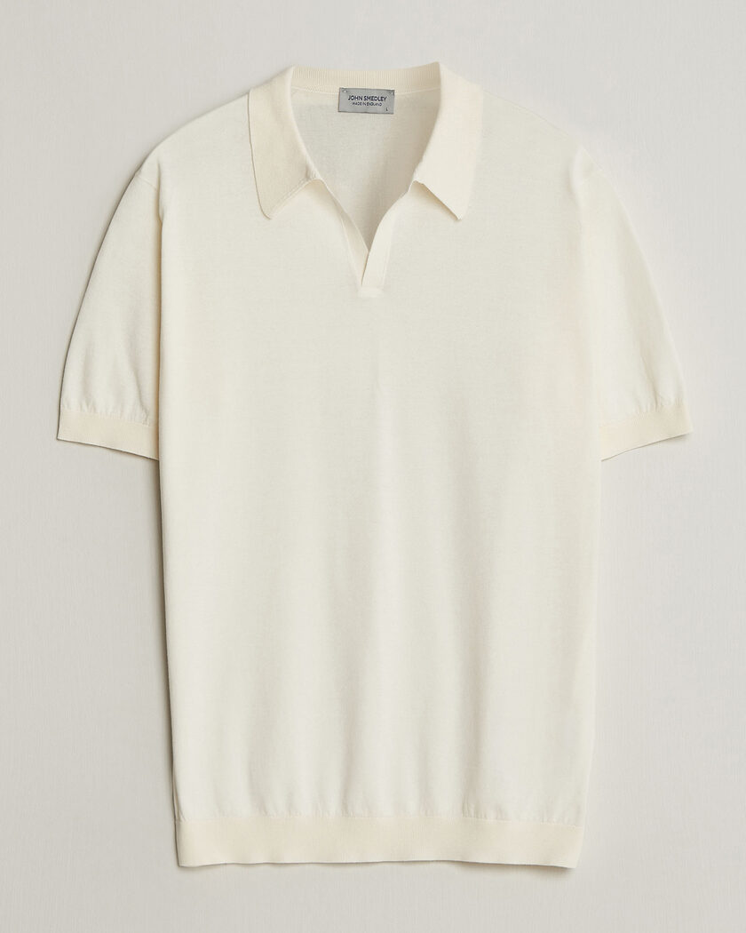 John Smedley Noah Open Collar Sea Island Polo Starch – Weiß