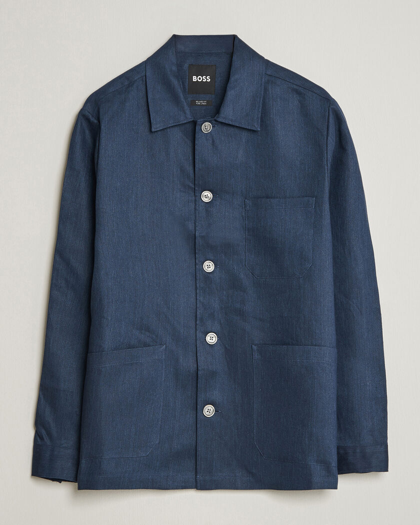 BOSS BLACK Cai Linen Overshirt Dark Blue – Blau