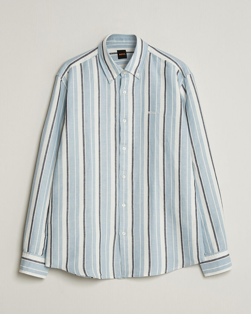  BOSS ORANGE Ricoplus Linen/Cotton Striped Shirt Light Blue – Blau