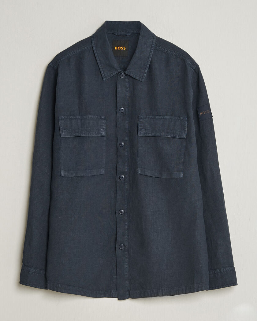  BOSS ORANGE Locky Linen Overshirt Dark Blue – Blau
