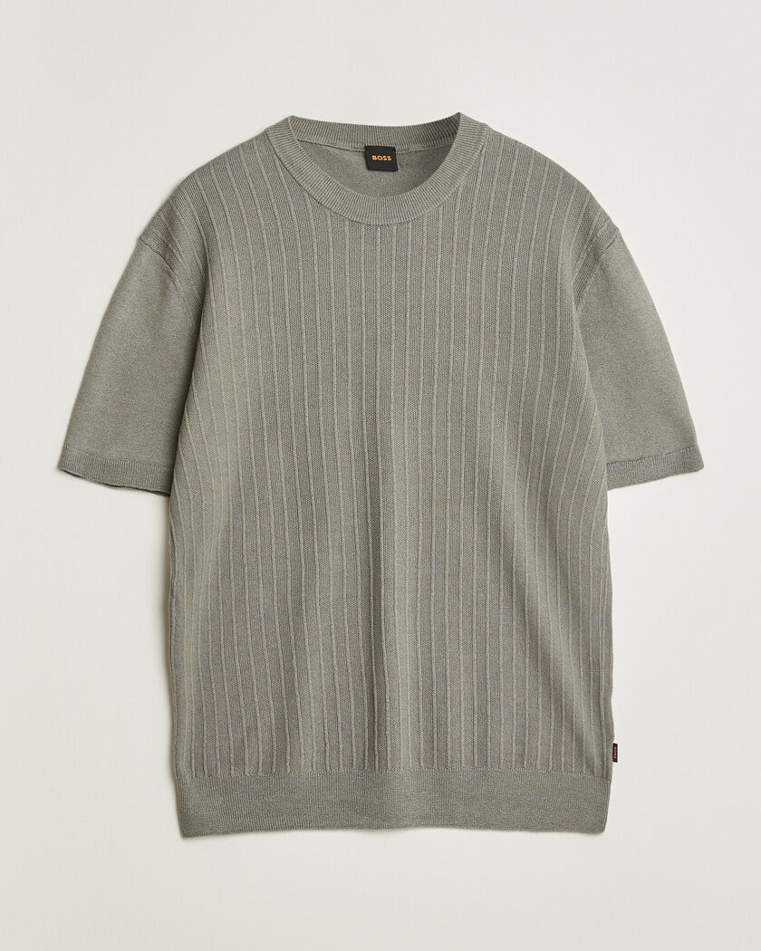 BOSS ORANGE Kajordino Linen/Cotton Knitted T-Shirt Green – Grün