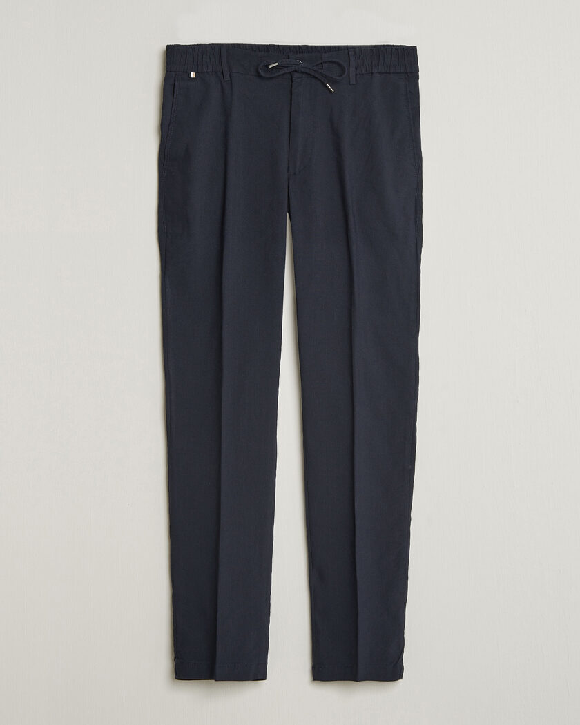 BOSS BLACK Kane Linen Drawstring Trousers Dark Blue – Blau