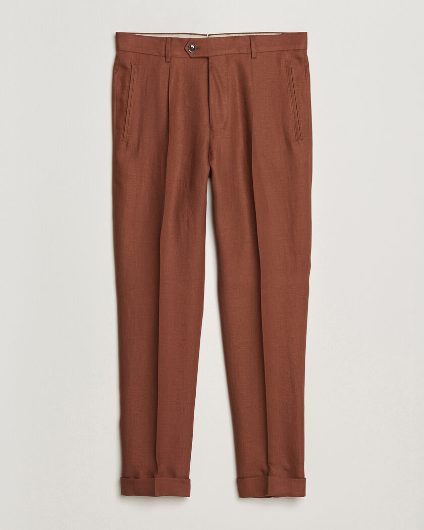 BOSS CAMEL Peet Linen Pleated Trousers Rust – Rot