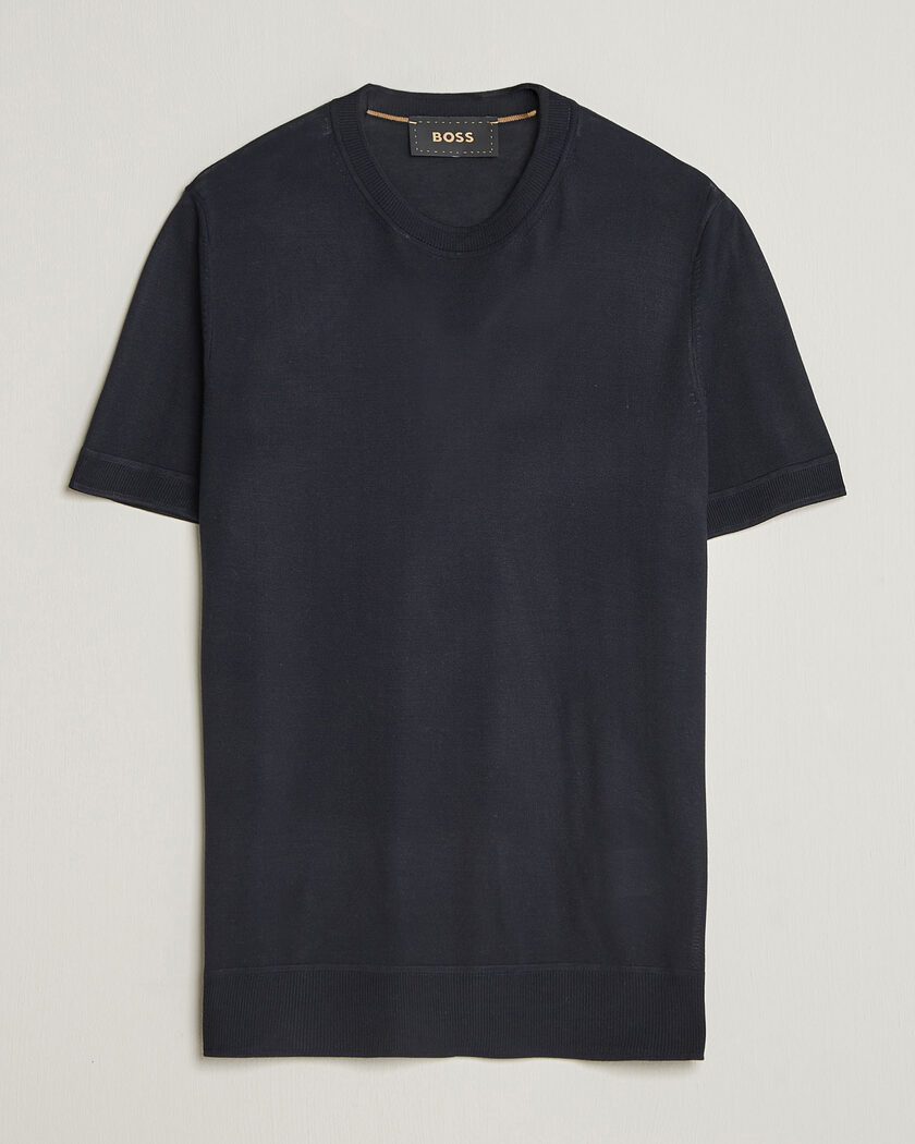 BOSS CAMEL Nottano Silk Knitted T-Shirt Dark Blue – Blau