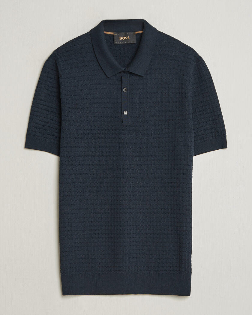 BOSS CAMEL Nadalione Silk/Cotton Knitted Polo Dark Blue – Blau