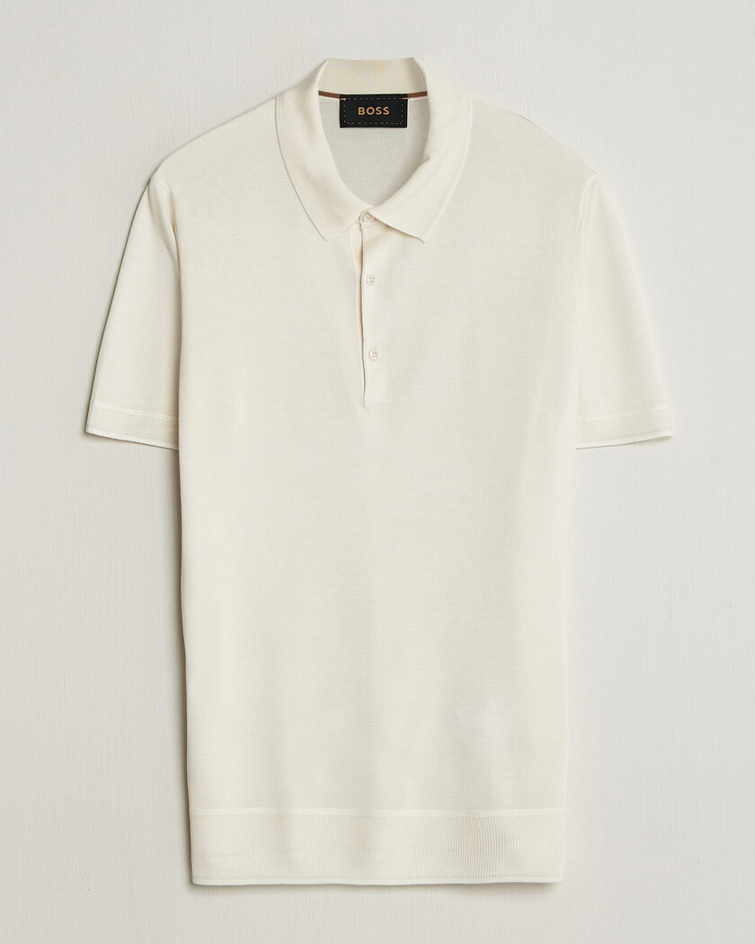BOSS CAMEL Novo Silk Knitted Polo Open White – Weiß