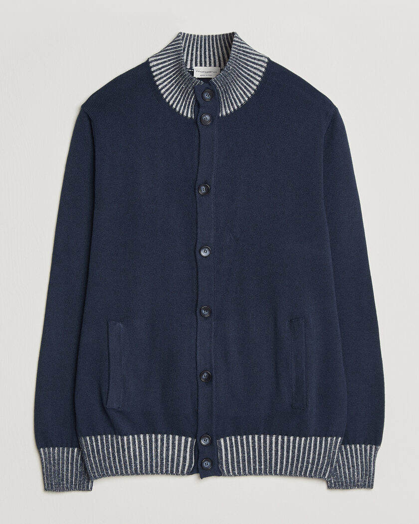 Morgano Cotton/Cashmere Knitted Cardigan Navy – Blau