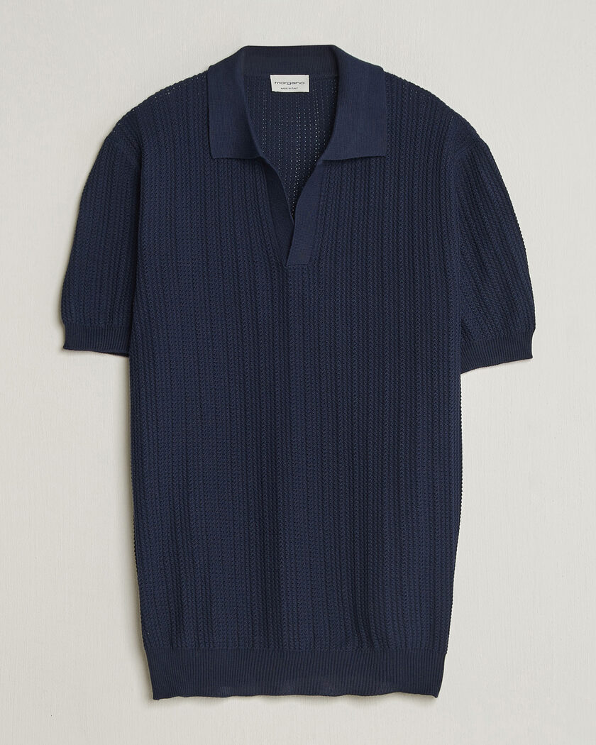 Morgano Structured Knitted Polo Navy – Blau