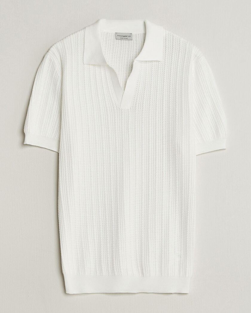 Morgano Structured Knitted Polo White – Weiß
