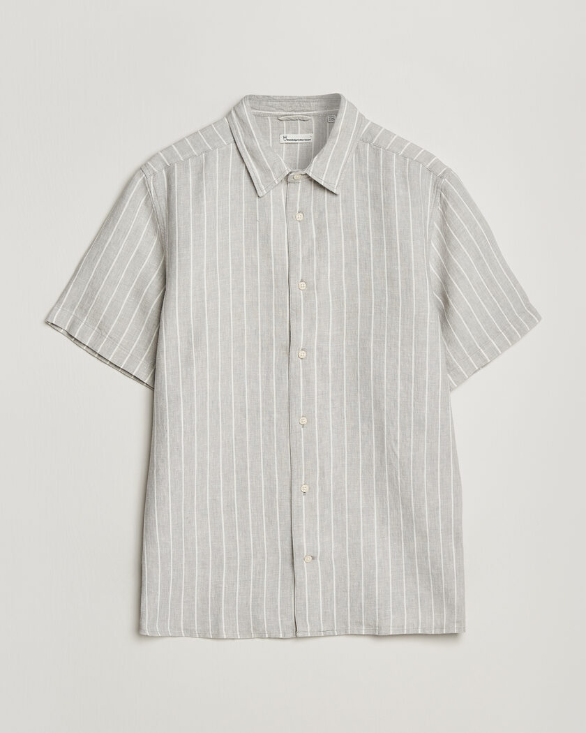 KnowledgeCotton Apparel Striped Linen Resort Shirt Grey – Grau