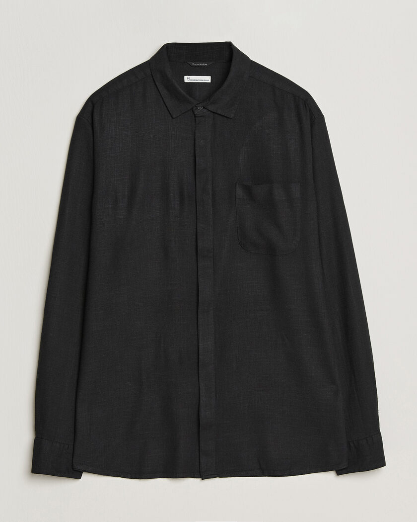 KnowledgeCotton Apparel Linen/Lycell Relaxed Long Sleeve Shirt Black – Schwarz