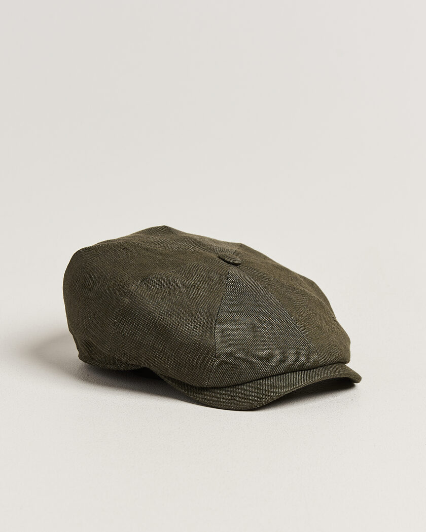 Wigéns Newsboy Retro Hopsack Linen Cap Dark Olive – Grün