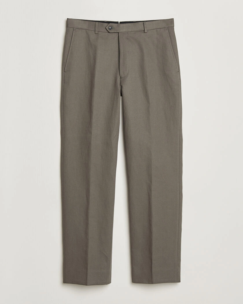 Oscar Jacobson Del Cotton/Linen Trousers Olive – Grün