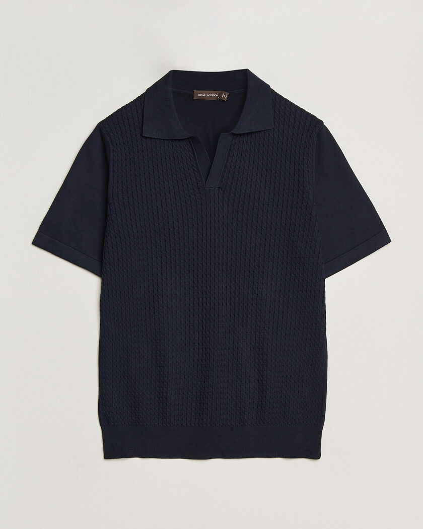 Oscar Jacobson Alf Structured Cotton Polo Navy – Blau
