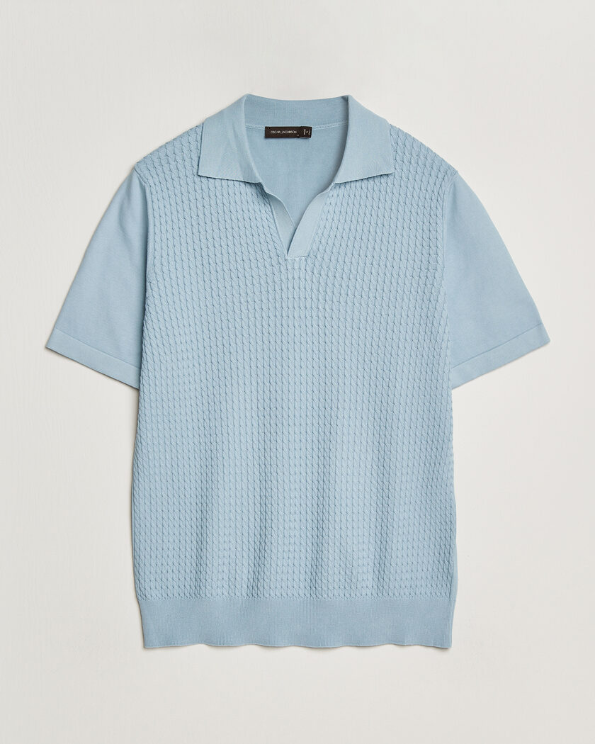 Oscar Jacobson Alf Structured Cotton Polo Light Blue – Blau