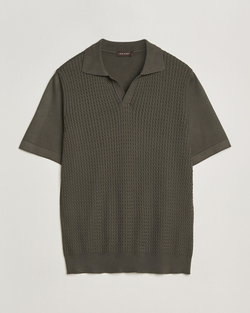 Oscar Jacobson Alf Structured Cotton Polo Green – Grün