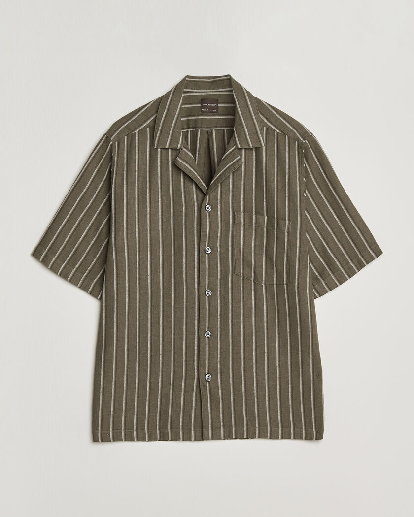 Oscar Jacobson Reg Fit Cuban Herringbone Short Sleeve Shirt Green – Grün