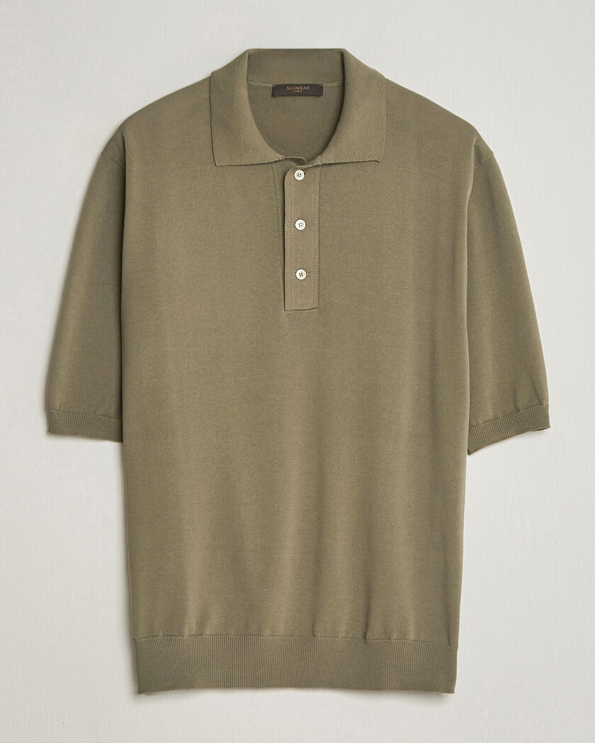 Zanone Knitted Cotton Polo Olive – Grün