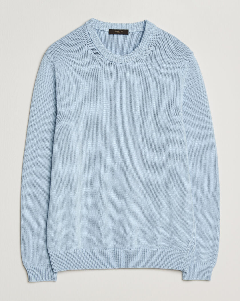 Zanone Soft Cotton Crew Neck Sweater Sky Blue – Blau
