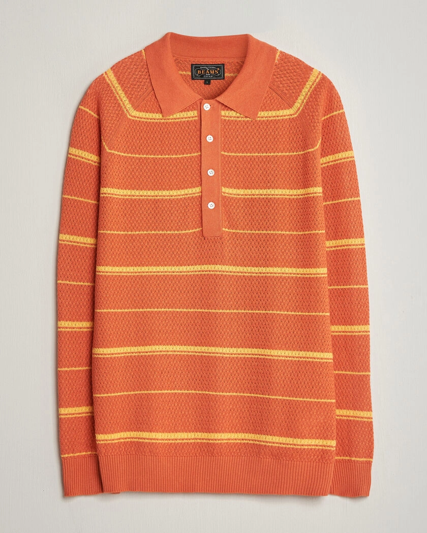 BEAMS PLUS Long Sleeve Knit Polo Orange Stripe – Orange