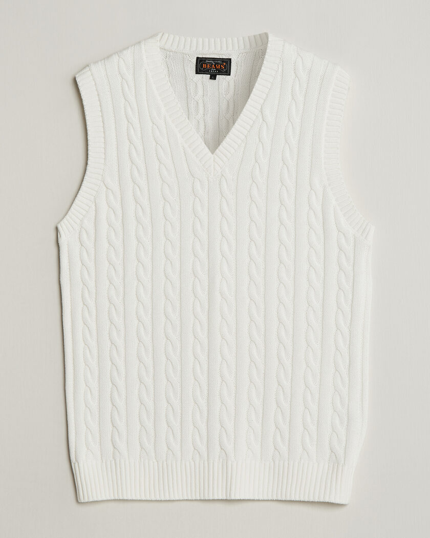 BEAMS PLUS Cable Knit Vest White – Weiß
