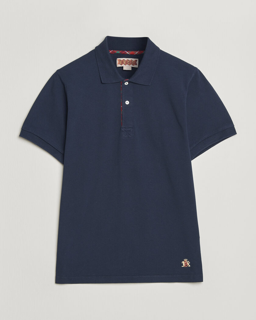 Baracuta Tartan Placket Piquet Polo Navy – Blau