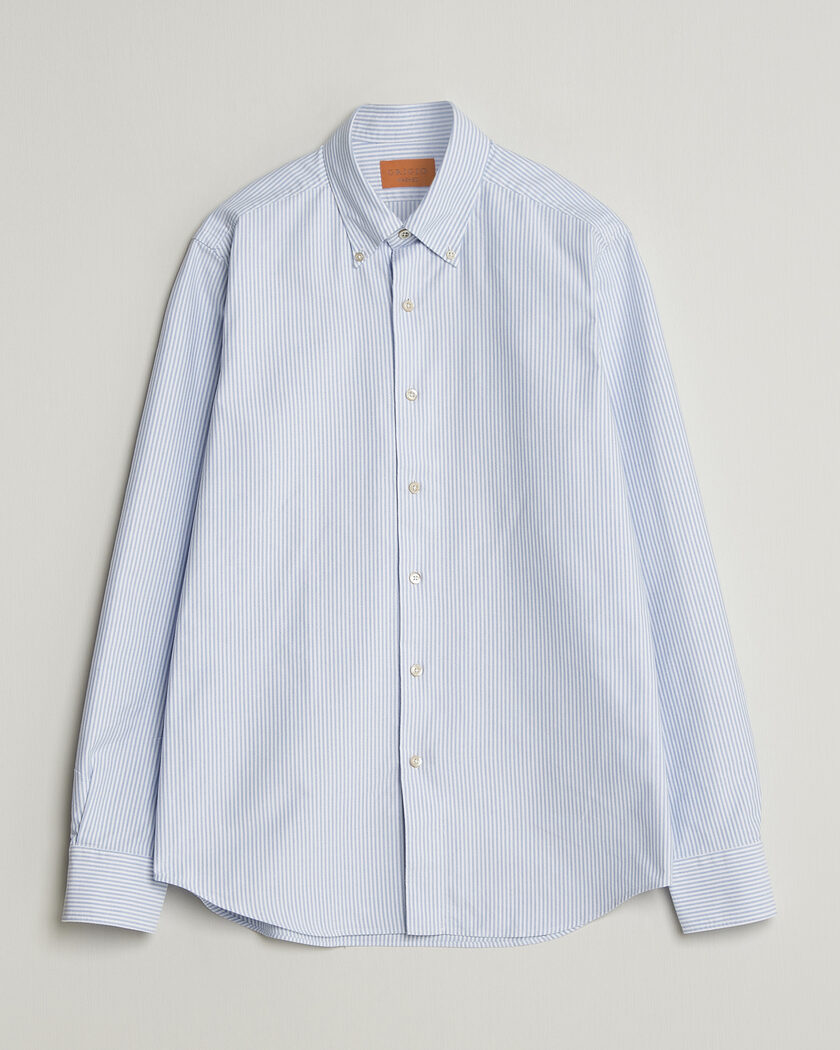 Grigio Oxford Button Down Shirt Light Blue Stripe – Blau