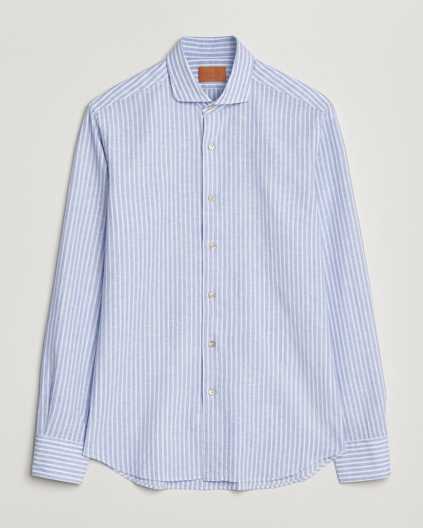 Grigio Washed Cotton/Linen Shirt Blue Stripe – Blau