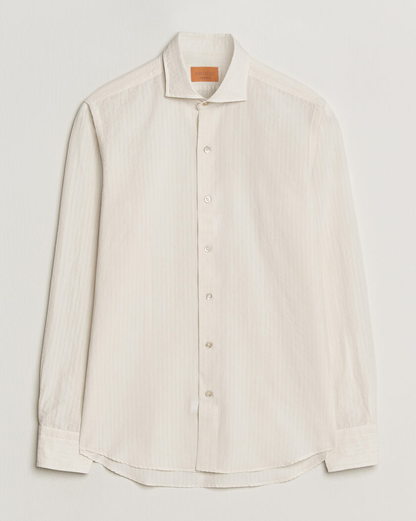 Grigio Cotton/Linen Seersucker Shirt Off White – Weiß