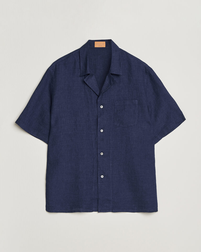 Grigio Linen Camp Collar Shirt Navy – Blau